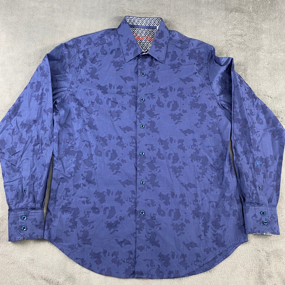 Robert Graham Shirt Mens M Classic Fit Blue Camo Print Button Down Preppy Casual